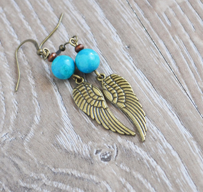 Angel Wing Earrings with Turquoise,Guardian Angel,Boho Angel Wing Earrings