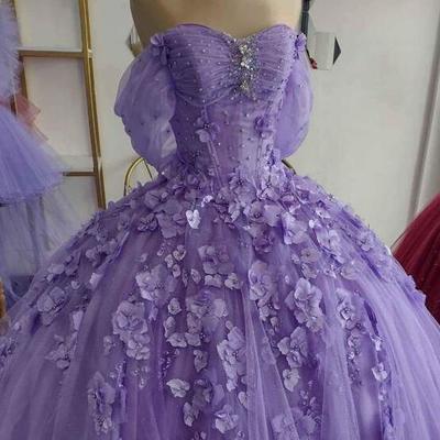 Sexy purple ball gown prom dresses with lace - Thumbnail 3