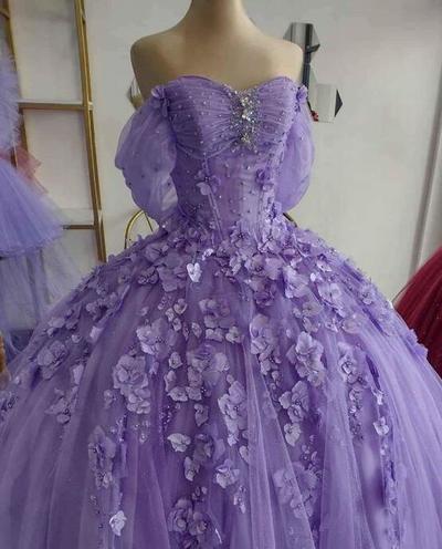 Sexy Purple Ball Gown Prom Dresses With Lace