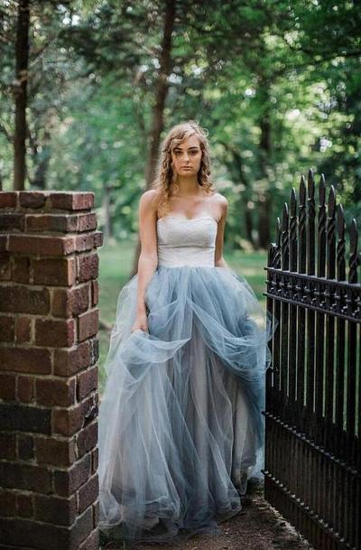 Strpless White and Blue Colored Wedding Dresses
