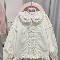 Japanese Girl Cute Doll Collar Elegant Lace Pink & White Long Sleeve T Shirt Blouse Top - Thumbnail 2