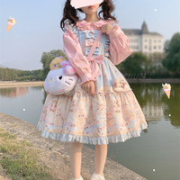 Japanese Girl Cute Doll Collar Elegant Lace Pink & White Long Sleeve T Shirt Blouse Top - Thumbnail 4
