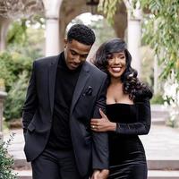 Sexy Black Velvet Prom Dresses Evening Gown With Long Sleeves - Thumbnail 1