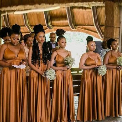 Spaghetti straps v neck bridesmaid dress for wedding