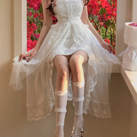 European French Retro Classic Lace Summer White Long Strap Dress - Thumbnail 1