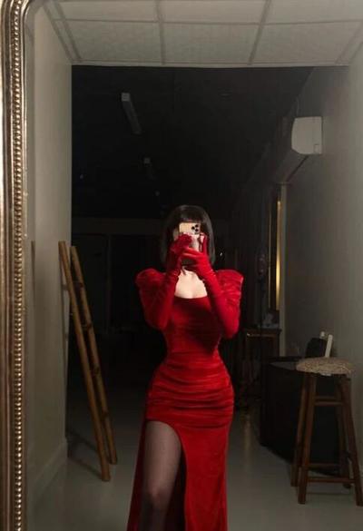 A Line Sexy Red Long Split Prom Dresses