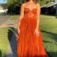 Charming Sweetheart Rust Tiered Long Prom Dress with Slit - Thumbnail 1