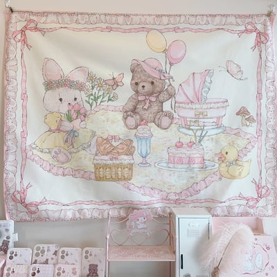 Original Rabbit and Bear Series Hanging Cloth Cute Plus Velvet Tapestry Decoration