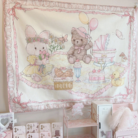 Original Rabbit and Bear Series Hanging Cloth Cute Plus Velvet Tapestry Decoration - Thumbnail 1
