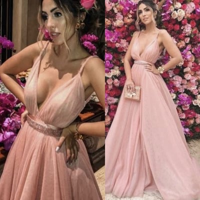 Prom dresses pink spaghetti straps floor length - Thumbnail 1