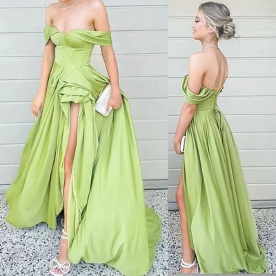 Prom dresses off shoulder slit side floor length - Thumbnail 2