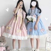 Plus Size Women Cute Japanese Girl Summer Bow Candy Princess Blue & Pink Dress - Thumbnail 1