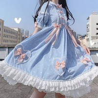 Plus Size Women Cute Japanese Girl Summer Bow Candy Princess Blue & Pink Dress - Thumbnail 3