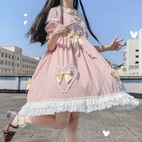 Plus Size Women Cute Japanese Girl Summer Bow Candy Princess Blue & Pink Dress - Thumbnail 4