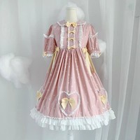 Plus Size Women Cute Japanese Girl Summer Bow Candy Princess Blue & Pink Dress - Thumbnail 6
