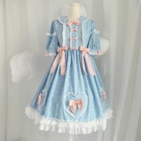 Plus Size Women Cute Japanese Girl Summer Bow Candy Princess Blue & Pink Dress - Thumbnail 9