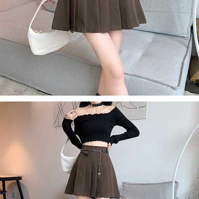 Plus size women korean girl brown black gray high waist pleated skirt