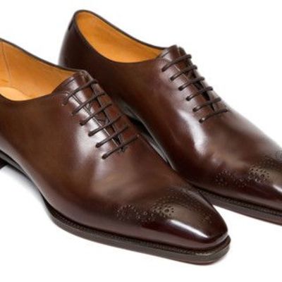 Unique men's hand stitch brown brogue genuine leather lace up formal shoes