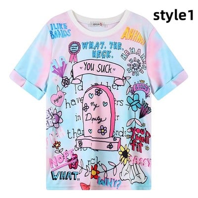 Harajuku wind gradient rainbow colored t-shirt female ghost monster