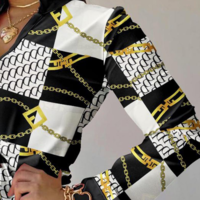 Long Sleeve Fashion Chain Print Two Piece Set - Thumbnail 2