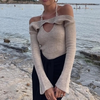 Pink Halter Backless Crochet Crop Top + Long Sleeve Shrug  - Thumbnail 4