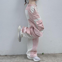 Pink Contrast Patchwork Cargo Pants - Thumbnail 1