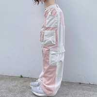 Pink Contrast Patchwork Cargo Pants - Thumbnail 3