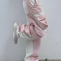 Pink Contrast Patchwork Cargo Pants - Thumbnail 5