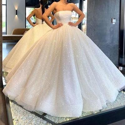 Sparkly straplesses ball gown white sequins wedding dresses - Thumbnail 1