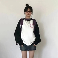 Kitty Cat Anime Cartoon Patchwork Long Sleeve T-shirt  - Thumbnail 1