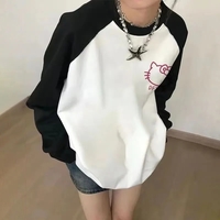 Kitty Cat Anime Cartoon Patchwork Long Sleeve T-shirt  - Thumbnail 2