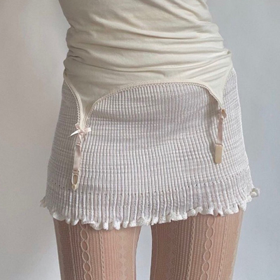 White Knit Pencil Mini Skirt