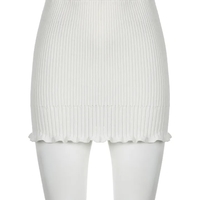 White Knit Pencil Mini Skirt - Thumbnail 2