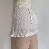 White Knit Pencil Mini Skirt - Thumbnail 1