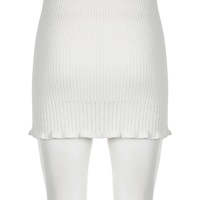 White Knit Pencil Mini Skirt - Thumbnail 4