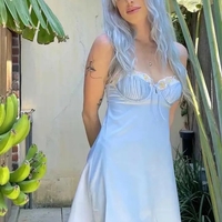 Light Blue Floral Embroidery Mini Dress - Thumbnail 3