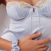 Light Blue Floral Embroidery Mini Dress - Thumbnail 6