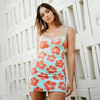 Blue Hibiscus Flower Mini Dress - Thumbnail 1