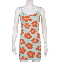 Blue Hibiscus Flower Mini Dress - Thumbnail 3