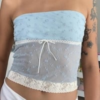 Blue Lace Trim Tube Top - Thumbnail 2