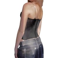 Black with Pink Ribbon Lace Up Bandage Corset Top - Thumbnail 5