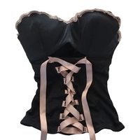 Black with Pink Ribbon Lace Up Bandage Corset Top - Thumbnail 6