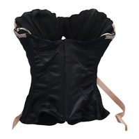 Black with Pink Ribbon Lace Up Bandage Corset Top - Thumbnail 7