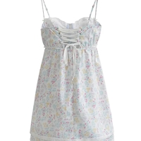 Floral Print Lace Trim Sling Dress - Thumbnail 1
