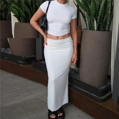 2pcs white t-shirt + long pencil skirt - Thumbnail 4