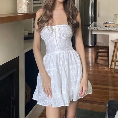 White Strapless Lace Dress