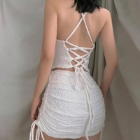 2PCS Waffle Texture Camisole + Mini Skirt - Thumbnail 2