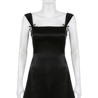 Black 2 Layer Square Neck Collar A-Line Dress - Thumbnail 3