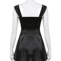 Black 2 Layer Square Neck Collar A-Line Dress - Thumbnail 5