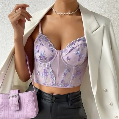 Purple flower embroidery corset top - Thumbnail 5